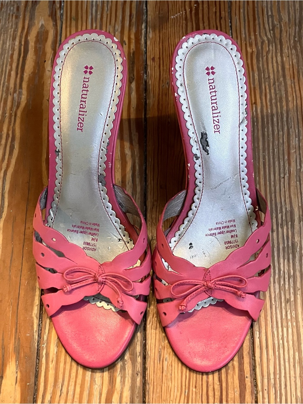 Pink leather sandal pumps with bows and kitten heel size 8.5 women’s